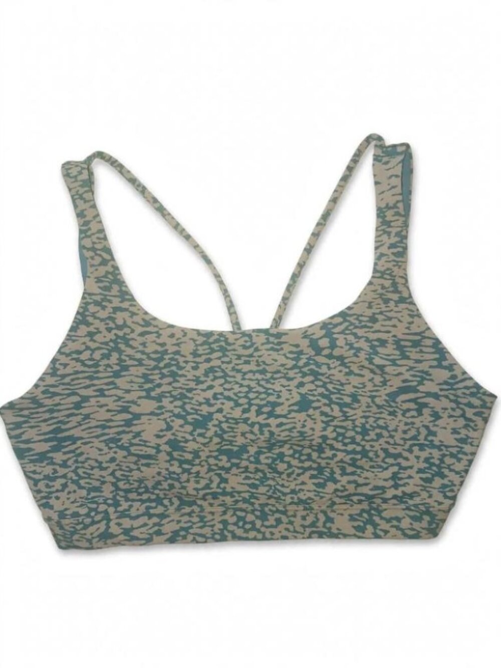 Athleta Exhale Opaque Ocelot Spot Bluff Grey Strappy Large Yoga Sports Bra